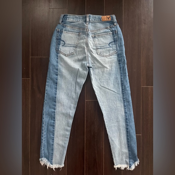 AMERICAN EAGLE Vintage Hi-Rise two-tone Jeans Button fly Chewed hem Rigid denim - Picture 3 of 8